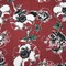 Red-Black-Green Floral Printed Linen Woven Fabric By the Yard